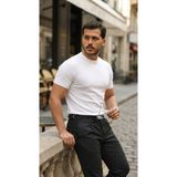 Marsilyan- Erkek Basic Bisiklet Yaka Kısa Kollu Triko Tişört - %100 Pamuk Akrilik - Beyaz - 2XL
