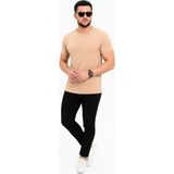 Marsilyan Erkek Basic Tişört Bisiklet Yaka Kısa Kol Günlük Yazlık Slim Fit T-Shirt - Bej - 2XL