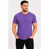 Marsilyan Erkek Basic Tişört Bisiklet Yaka Kısa Kol Günlük Yazlık Slim Fit T-Shirt - Mor - 2XL