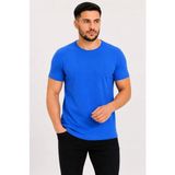 Marsilyan Erkek Basic Tişört Bisiklet Yaka Kısa Kol Günlük Yazlık Slim Fit T-Shirt - Saks Mavisi - 2XL