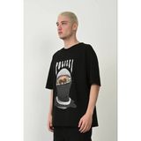 Marsilyan Erkek Baskılı T-Shirt Kısa Kol Bisiklet Yaka Rahat Kalıp Tişört - Siyah
