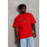 Marsilyan- Erkek Baskılı T-Shirt Kısa Kol Bisiklet Yaka Regular Fit Rahat Kalıp Günlük Tişört - Kırmızı - XS