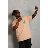 Marsilyan Erkek Baskılı T-Shirt Kısa Kol Bisiklet Yaka Regular Fit Tişört - Bej - 2XL