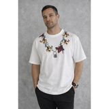 Marsilyan Erkek Baskılı T-Shirt Kısa Kol Bisiklet Yaka Regular Fit Tişört - Beyaz - XS