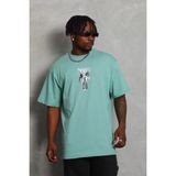 Marsilyan Erkek Baskılı T-Shirt Kısa Kol Bisiklet Yaka Regular Fit Tişört - Mint Yeşili - XL