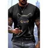 Marsilyan Erkek Bisiklet Yaka Kedi Baskılı Süprem T-Shirt - Siyah - L - XL