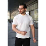 Marsilyan- Erkek Bisiklet Yaka Petek Dokulu Kısa Kollu Triko Tişört - Beyaz - 2XL