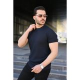 Marsilyan- Erkek Bisiklet Yaka Petek Dokulu Kısa Kollu Triko Tişört - Lacivert