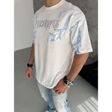 Marsilyan Erkek Bisiklet Yaka Tişört Yıldırım Şimşek Baskılı Kısa Kol T-Shirt - Beyaz - 2XL