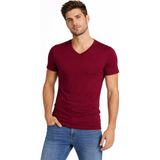 Marsilyan Erkek Body T-Shirt V Yaka Slim Fit Likralı Kısa Kol Tişört - Bordo