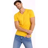 Marsilyan Erkek Body T-Shirt V Yaka Slim Fit Likralı Kısa Kol Tişört - Limon
