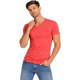 Marsilyan Erkek Body T-Shirt V Yaka Slim Fit Likralı Kısa Kol Tişört - Nar Çiçeği