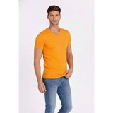Marsilyan Erkek Body T-Shirt V Yaka Slim Fit Likralı Kısa Kol Tişört - Sarı