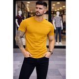 Marsilyan Erkek Body Tişört Bisiklet Yaka Slim Fit Likralı T-Shirt - Limon