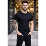 Marsilyan Erkek Body Tişört Bisiklet Yaka Slim Fit Likralı T-Shirt - Siyah