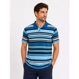 Marsilyan Erkek Çizgili Polo Yaka Tişört Kısa Kol Yazlık T-Shirt Regular Fit - Mavi - XL
