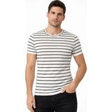 Marsilyan Erkek Çizgili Yazlık Triko T-Shirt Slim Fit Dar Kesim Body Bisiklet Yaka - Beyaz