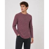Marsilyan Erkek Dokulu Çizgili Uzun Kollu Tişört Oval Kesim - Bordo - 2XL
