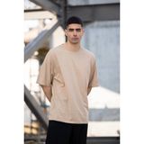 Marsilyan Erkek Düz T-Shirt Kısa Kol Bisiklet Yaka Regular Fit Rahat Kalıp Günlük Tişört - Bej - XL