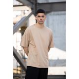 Marsilyan Erkek Düz T-Shirt Kısa Kol Bisiklet Yaka Regular Fit Rahat Kalıp Günlük Tişört - Bej