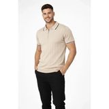 Marsilyan Erkek Fermuarlı Yaka Fitilli Triko Kısa Kollu Regular Fit Tişört T-Shirt - Bej