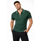 Marsilyan Erkek Fermuarlı Yaka Fitilli Triko Kısa Kollu Regular Fit Tişört T-Shirt - Yeşil - XL