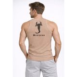 Marsilyan Erkek Fitilli Atlet Sıfır Yaka Slim Fit Arka Baskılı Spor Atlet - Bej