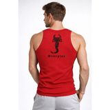 Marsilyan Erkek Fitilli Atlet Sıfır Yaka Slim Fit Arka Baskılı Spor Atlet - Kırmızı