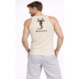 Marsilyan Erkek Fitilli Atlet Sıfır Yaka Slim Fit Arka Baskılı Spor Atlet - Krem - XL