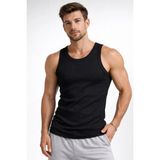 Marsilyan Erkek Fitilli Atlet Sıfır Yaka Slim Fit Arka Baskılı Spor Atlet - Siyah - XL