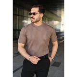 Marsilyan Erkek Fitilli Bisiklet Yaka Kısa Kollu Tişört - Sütlü Kahve - XL