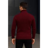 Marsilyan Erkek Fitilli Triko Kazak 2li Set Bordo Siyah Regular Balıkcı Yaka Tam Boğazlı Triko Seti Modeli - 2XL