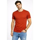 Marsilyan Erkek Flam Kumaş Melanj Dokulu Regular Fit Tişört Bisiklet Yaka Yazlık T-Shirt - Kiremit - 2XL