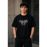 Marsilyan Erkek Gotik Yazı Baskılı Oversize Bisiklet Yaka T-Shirt - Siyah - XL