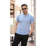 Marsilyan Erkek Hakim Yaka Dokuma Pamuklu Kumaş Kısa Kollu Tişört - Bebe Mavisi - XL