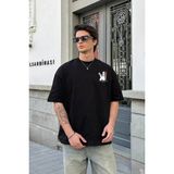 Marsilyan Erkek Kısa Kol Yazlık Tişört Bisiklet Yaka Baskılı Oversize T-Shirt - Beyaz - Siyah - XL