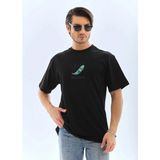 Marsilyan Erkek Kısa Kol Yazlık Tişört Bisiklet Yaka Baskılı Oversize T-Shirt - Siyah - 2XL