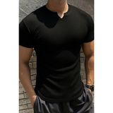 Marsilyan- Erkek Kısa Kollu Bisiklet Yaka Burgu Tişört - Siyah - L - XL
