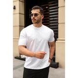 Marsilyan Erkek Kolları Dar Kesim Rahat Kalıp Basic Tişört - Beyaz