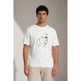 Marsilyan Erkek Köpek Figürlü Minimal Baskılı Tişört Kısa Kol Yazlık T-Shirt - Beyaz