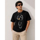 Marsilyan Erkek Kuğu Figürlü Soru Işareti Baskılı Tişört Kısa Kol T-Shirt - Siyah - 2XL