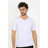 Marsilyan™- Erkek Likralı V Yaka Beyaz T-Shirt 65700 - Renkli - Standart