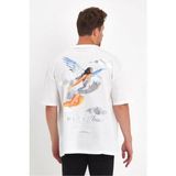 Marsilyan Erkek Melek Baskılı Oversize T-Shirt - Beyaz