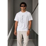 Marsilyan Erkek Minimal Gitar Baskılı Tişört T-Shirt Yazlık Kısa Kol Bisiklet Yaka T-Shirt - Beyaz - 2XL