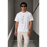 Marsilyan Erkek Minimal Gitar Baskılı Tişört T-Shirt Yazlık Kısa Kol Bisiklet Yaka T-Shirt - Beyaz