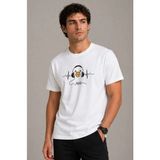 Marsilyan Erkek Müzik Temalı Baskılı Tişört Bisiklet Yaka Kısa Kol T-Shirt - Beyaz