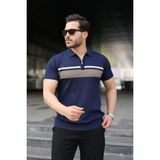 Marsilyan- Erkek Örgü Desenli Renkli Kısa Kollu Triko Tişört - Lacivert - 2XL