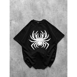 Marsilyan Erkek Örümcek Baskılı Tişört Kısa Kollu Bisiklet Yaka T-Shirt - Siyah