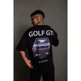Marsilyan Erkek Oversize Tişört Golf Gtı Retro Araba Baskılı T-Shirt - Siyah