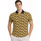 Marsilyan Erkek Pike Kumaş Polo Yaka Palmiye Desenli Tişört Kısa Kol Yazlık T-Shirt - Sarı